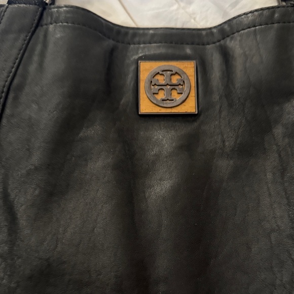 Tory Burch Black Leather Tote with Logo Accent - Picture 2 of 11